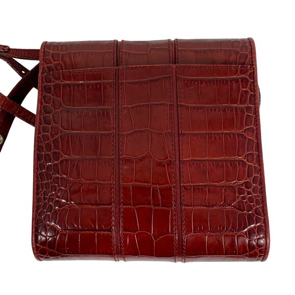 Brighton Oxblood Embossed Croc Leather Organizer Trifold Crossbody Bag EUC - Picture 13 of 14